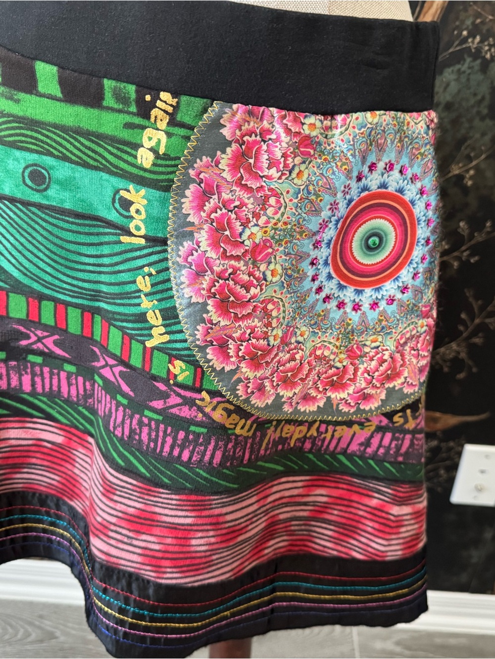Desigual Multicolor A-Line Skirt — Pink, Green, Black, Red, Blue